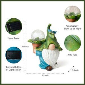 10.7'' Resin Gnome Figurine Carrying Magic Orb with Solar LED Lights